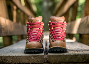 hiking boots with red shoelaces