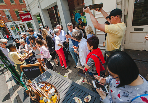 busy crowd at a product sampling