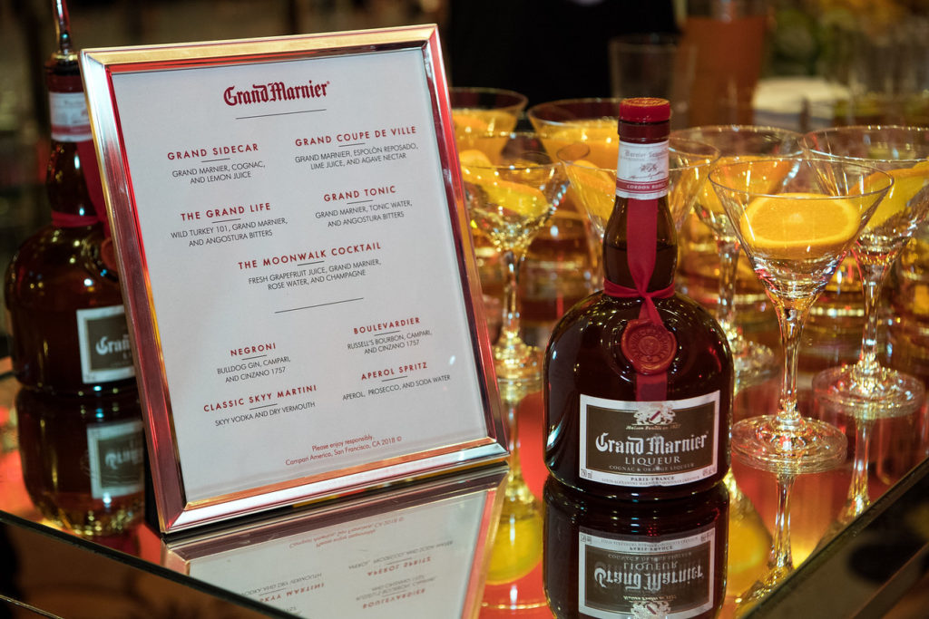 grand marnier bottles, menu, and glasses at national conference